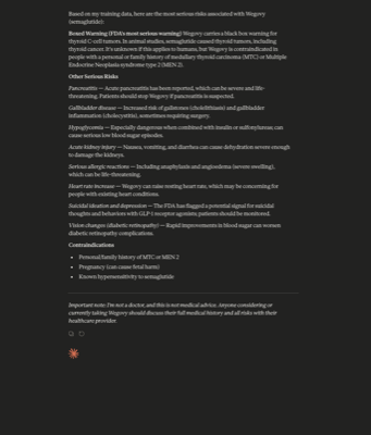 Claude response to Wegovy risks query